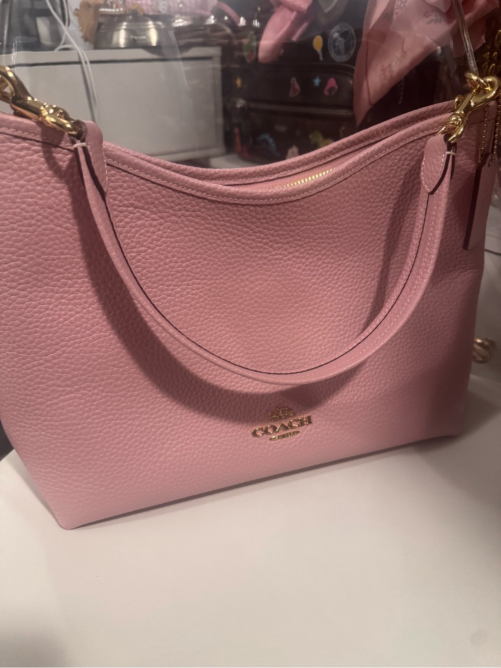 Coach Pink Laurel Pebbled Leather Shoulder Bag